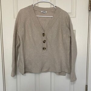 Madewell Beige V-Neck Button Front Sweater